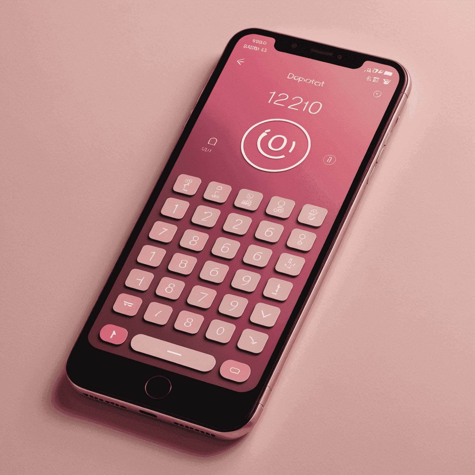 A smartphone with a dialer app open, showing a keypad and call button in pink tones