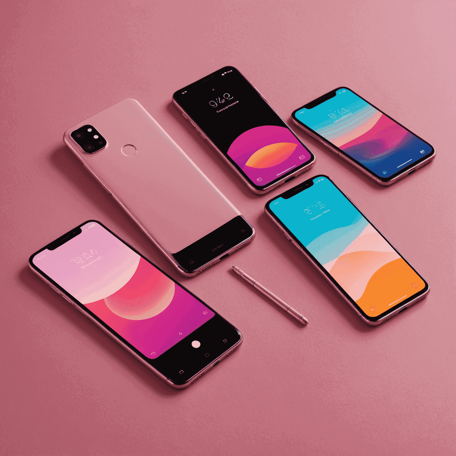 Latest smartphone models displayed on a pink background, showcasing sleek designs and advanced features