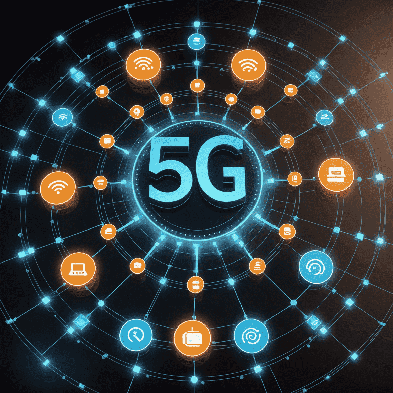 Visual representation of 5G network with connected devices and high-speed data transfer symbols